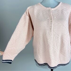 𝅺90S vintage Peachy pink boxy half button knit crew neck sweater.